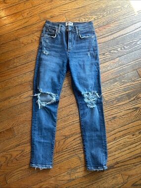 AGOLDE Women's Distressed High-Rise Blue Skinny Jeans